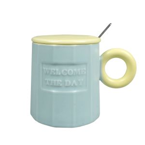 Чаша Takk Moka, Welcome, керамична, с капак и лъжица, светлосиня