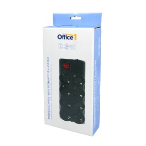 Разклонител Office 1, шуко, 8 гнезда, 1.8 m кабел, с ключ, черен
