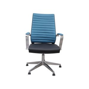 Посетителски стол RFG Troi 82 W, екокожа, до 120 kg, черна седалка, синя облегалка, сглобена мостра