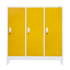 Гардероб RFG, метален, троен, с три врати, 120 х 40 х 120 cm, бял, с жълти врати