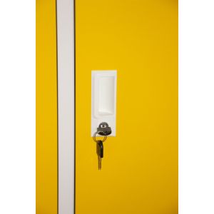 Гардероб RFG, метален, троен, с три врати, 120 х 40 х 120 cm, бял, с жълти врати