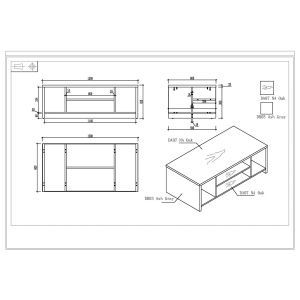 Ниска маса RFG Lisabon, 1200 х 600 х 420 mm, правоъгълен плот, ПДЧ 25 mm, тъмен дъб и сиво
