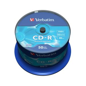 CD-R Verbatim, 700 MB, 52x, със защитно покритие, 50 броя в шпиндел