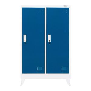 Гардероб RFG, метален, двоен, с две врати, 80 х 40 х 120 cm, бял, със сини врати