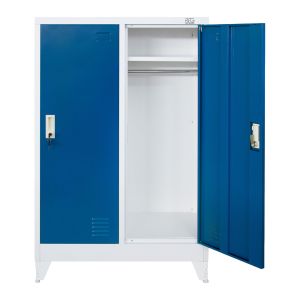 Гардероб RFG, метален, двоен, с две врати, 80 х 40 х 120 cm, бял, със сини врати