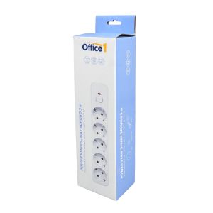 Разклонител Office 1, шуко, 5 гнезда, 3 m кабел, с ключ, бял