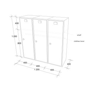 Гардероб RFG, метален, троен, с три врати, 120 х 40 х 120 cm, бял, със сини врати
