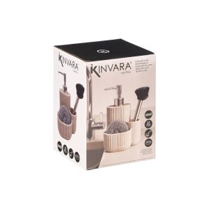 Диспенсър Kinvara, с поставка за гъба и четка, бежов