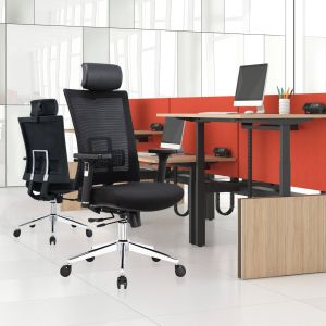 Ергономичен стол RFG Luxe HB Chrome, дамаска и меш, Multi-function механизъм, до 120 kg, черна седалка, черна облегалка