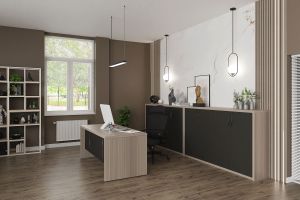 Бюро RFG Milano, 1400 х 700 х 750 mm, ПДЧ 40 mm, светъл дъб и тъмносиво