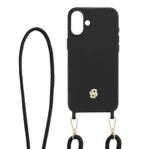 Hugo Boss Калъф за телефон, за iPhone 16 Plus, с връзка, черно-златист