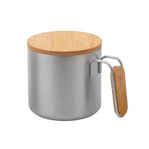 Office 1 Чаша Yabla, двустенна, метална, с бамбукови части, 350 ml, сребриста