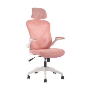 Директорски стол RFG Jolly White HB, дамаска и меш, Tilt механизъм, полипропиленова основа, до 120 kg, розов