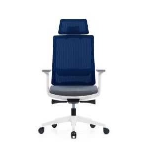Ергономичен стол RFG Meteor X White HB, дамаска и меш, до 130 kg, сива седалка, синя облегалка