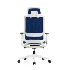 Ергономичен стол RFG Meteor X White HB, дамаска и меш, до 130 kg, сива седалка, синя облегалка