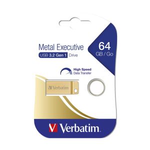 USB флаш памет Verbatim Metal Executive, USB 3.2, 64 GB, златиста