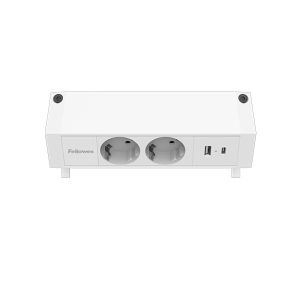 Разклонител Fellowes Ampra Power Desk, шуко, 2 гнезда, 1 USB Type-A, 1 USB Type-C, бял