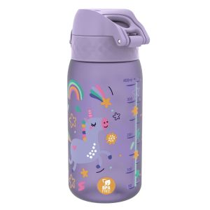 Бутилка за вода Ion8 Print, рециклирана пластмаса, 350ml, ЕДНОРОЗИ ЛИЛАВИ