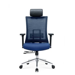 Ергономичен стол RFG Luxe Chrome HB, дамаска и меш, Multi-function механизъм, до 120 kg, син