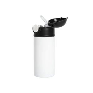 BESTSUB Бутилка, детска, с капак и сламка, 360 ml, бяло-черна
