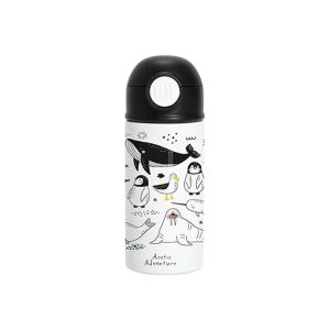 BESTSUB Бутилка, детска, с капак и сламка, 360 ml, бяло-черна