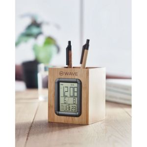 Office 1 Поставка за моливи Top Manila, дървена, с часовник