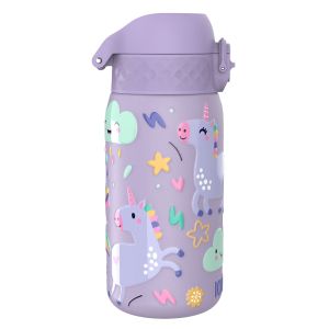 Бутилка за вода Ion8 Print, метална, 400ml, ЕДНОРОЗИ ЛИЛАВА