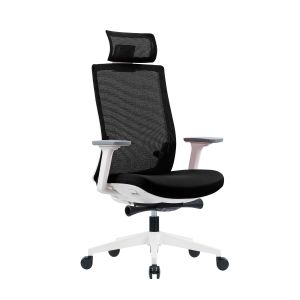 Ергономичен стол RFG Meteor White HB, дамаска и меш, до 130 kg, черна седалка, черна облегалка