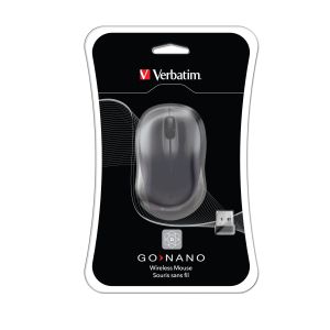 Мишка Verbatim Go Nano, безжична, оптична, USB, 1600 dpi, черна