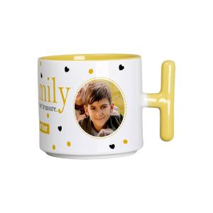 BESTSUB Чаша, керамична, с Т-образна дръжка, 270 ml, бяло-жълта