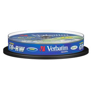 CD-R VerbatimW, презаписваем, 700 MB, 12x, с покритие против надраскване, 10 броя в шпиндел