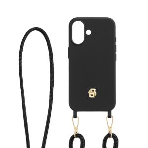 Hugo Boss Калъф за телефон, за iPhone 16, с връзка, черно-златист