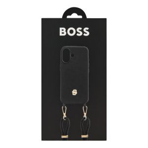 Hugo Boss Калъф за телефон, за iPhone 16, с връзка, черно-златист