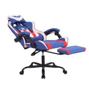 Геймърски стол RFG Max Game, екокожа, Multi-function механизъм, метална основа, до 150 kg, син и бял
