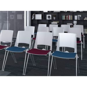 Посетителски стол RFG Sweet Chrome White, дамаска и полипропилен, до 120 kg, червен, 4 броя в комплект