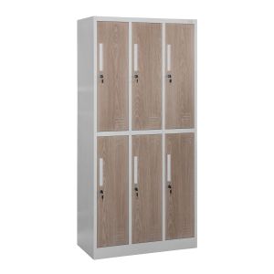 Гардероб RFG, троен, метален, с 6 врати, 900 х 450 х 1850 mm, кехлибарен дъб и бяло