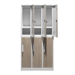 Гардероб RFG, троен, метален, с 6 врати, 900 х 450 х 1850 mm, кехлибарен дъб и бяло
