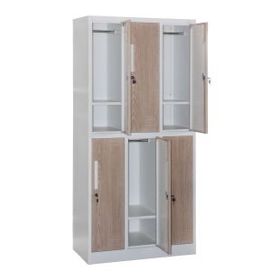 Гардероб RFG, троен, метален, с 6 врати, 900 х 450 х 1850 mm, кехлибарен дъб и бяло