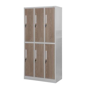 Гардероб RFG, троен, метален, с 6 врати, 900 х 450 х 1850 mm, кехлибарен дъб и бяло