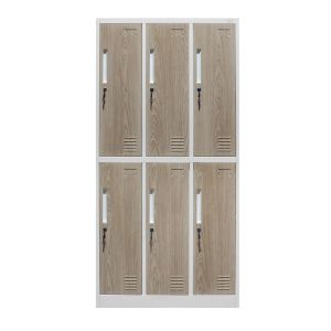 Гардероб RFG, троен, метален, с 6 врати, 900 х 450 х 1850 mm, кехлибарен дъб и бяло