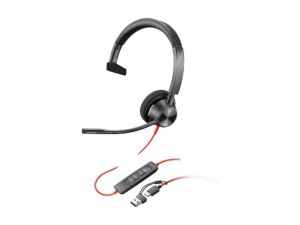 Слушалки HP Poly Blackwire 3310, с кабел 2.15 m, с микрофон, USB Type-C/Type-A адаптер, USB Type-C/USB Type-A, 118 dB