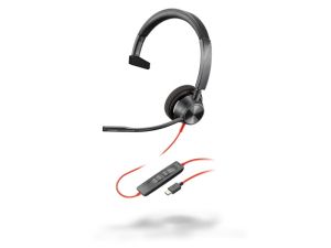 Слушалки HP Poly Blackwire 3310, с кабел 2.15 m, с микрофон, USB Type-C/Type-A адаптер, USB Type-C/USB Type-A, 118 dB