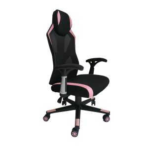 Геймърски стол RFG Soft Game, дамаска и меш, полиамидна основа, до 130 kg, черно-розов