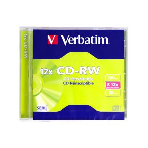 CD-R VerbatimW, презаписваем, 700 MB, 12x, с покритие против надраскване, в кутия