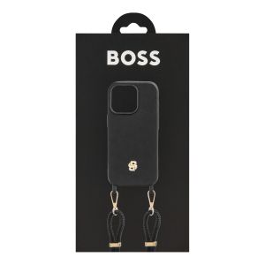 Hugo Boss Калъф за телефон, за iPhone 16 Pro, с връзка, черно-златист