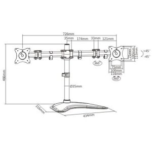 Стойка за 2 монитора Lumi LDT07-T024, 13'' - 27'', максимално тегло 8 kg, черна