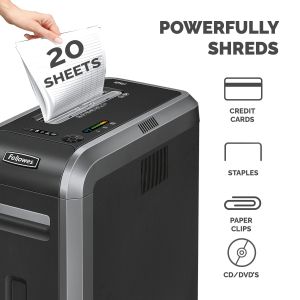 Шредер за унищожаване на документи Fellowes Powershred 125Ci, 100% Jam Proof, Cross-Cut, 53 L, P-4, ниво на шум 63 dB
