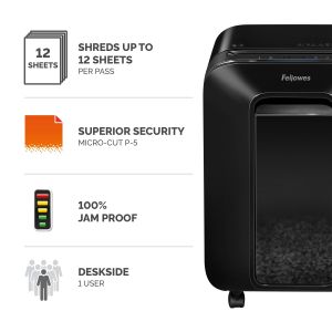 Шредер за унищожаване на документи Fellowes Powershred LX201, Microcut, 22 L, черен, P-5, време за работа 10 мин, Micro-Cut