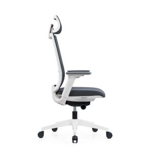Ергономичен стол RFG Meteor X White HB, дамаска и меш, до 130 kg, сива седалка, сива облегалка