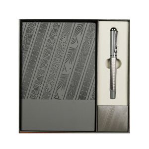 Office 1 Комплект тефтер и химикалка Floral Gray, в кутия, сиви
